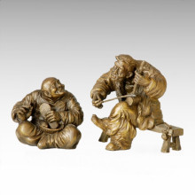 Eastern Statue Traditional Old Couple Bronze Sculpture Tple-005